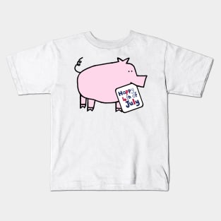 Happy 4th of July says Pink Pig Kids T-Shirt